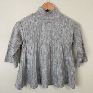 Maeve Anthropologie Short Sleeve Mock-Neck Swing Sweater Knit Grey XS